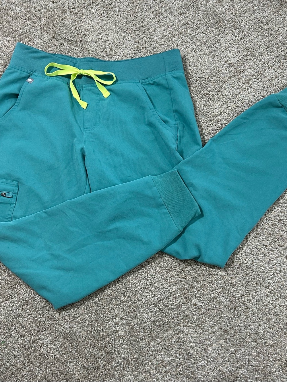 Figs Teal Jogger Pants with Yellow Drawstring